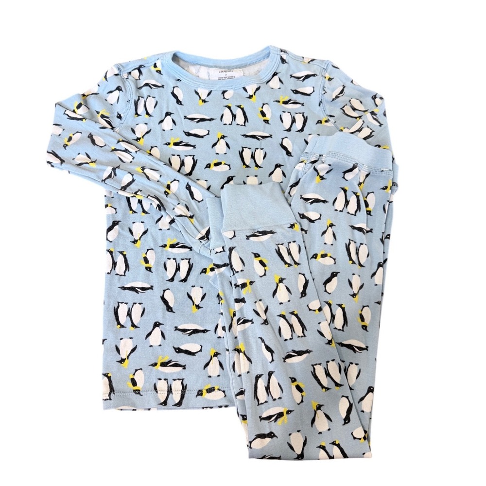 Crewcuts Kids Blue Penguin Print Cotton Pajama Set Size 7 Long Sleeve PJs‎